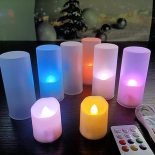 全彩951LED摆蜡烛灯节充电遥控定时RGB万圣餐装 桌饰塑料仿真茶蜡