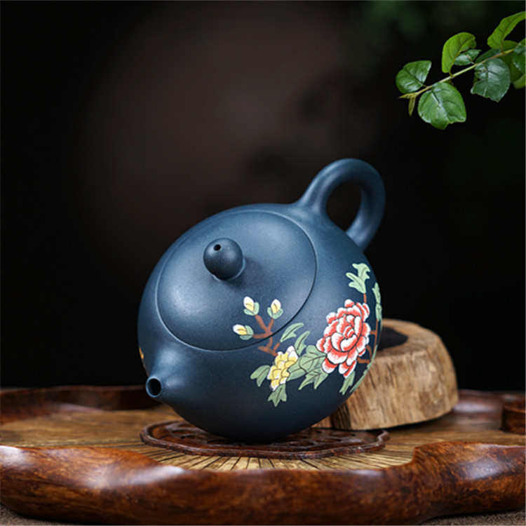 批发制作 紫砂民国西施茶壶宜兴彩绘原矿手工 茶具绿