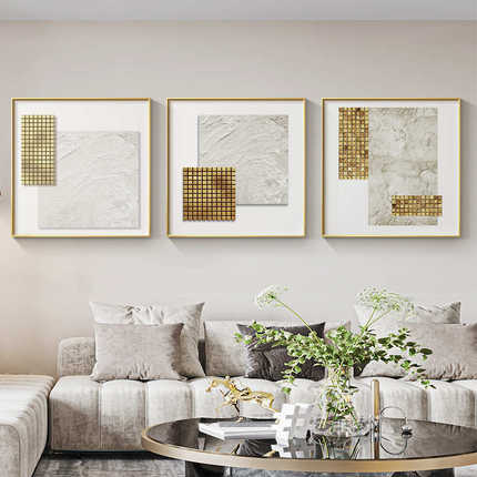现代简约轻奢餐厅挂画晶瓷画客厅装饰画北欧抽象沙发背景墙三联画