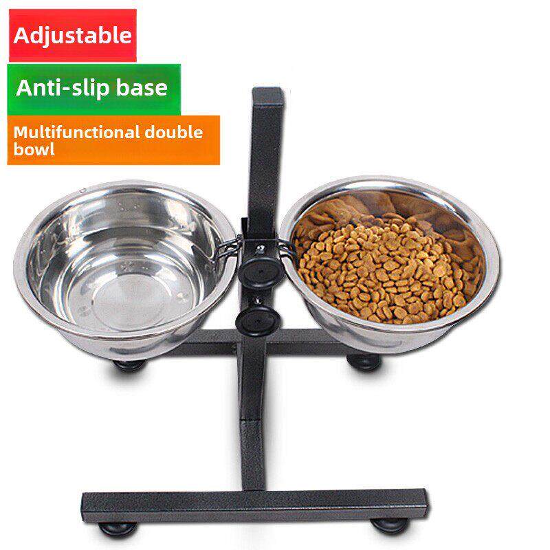 不锈钢狗盆双碗防滑支架升降米盆金毛猎犬哈士奇大狗水盆宠物