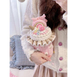 手工可爱甜品diy编织发璇巾 钩针三角礼物手仔材料包作巾包桶