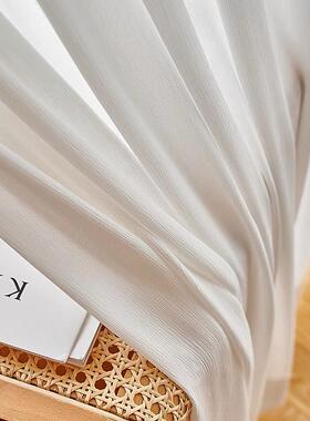 压客邹肌理纱高级感顺纡皱白纱简约现帘代窗帘室厅卧阳QZW台窗纱