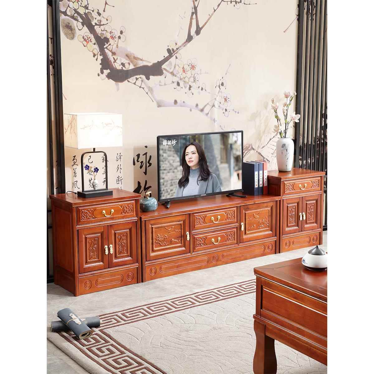实木电视柜中式客厅茶几组合现代家具储物电视机柜香樟木仿古地柜