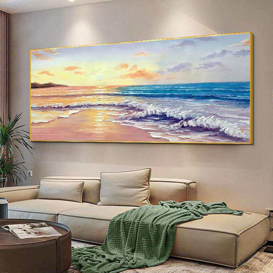酒店大海客厅纯手绘油画海景入户玄关装饰画轻奢现代肌理大幅挂画