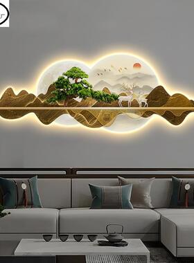 轻奢高端大气旭日东升带灯山水客厅装饰画沙发背景墙挂画2024新款