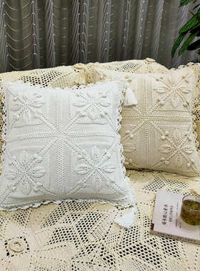 FII4 手工钩针钩花棉线编织镂空米色复古客厅沙发抱枕靠垫