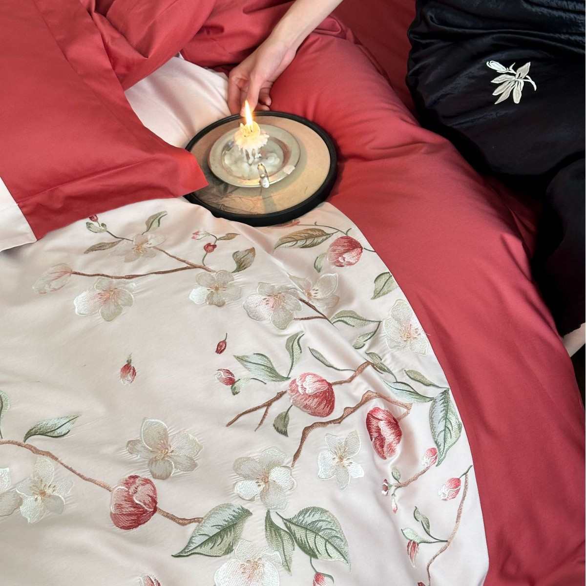 件套红色陪嫁品长绒棉喜庆花卉刺绣结婚四棉全床单床中式被套