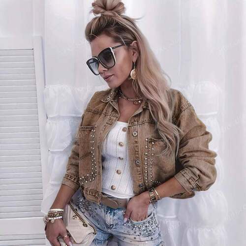 Women's Retro Distressed Rivet Denim Short Jacket Short