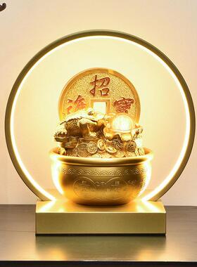 新中式金蟾流水桌面摆件喜庆加湿器循环水公桌装饰书房金鱼水景