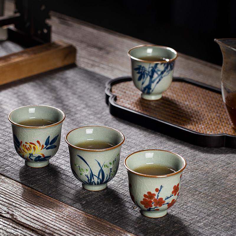 2025新款景德镇陶瓷手绘茶杯小号主人杯花神杯覆古茶具青花瓷女男