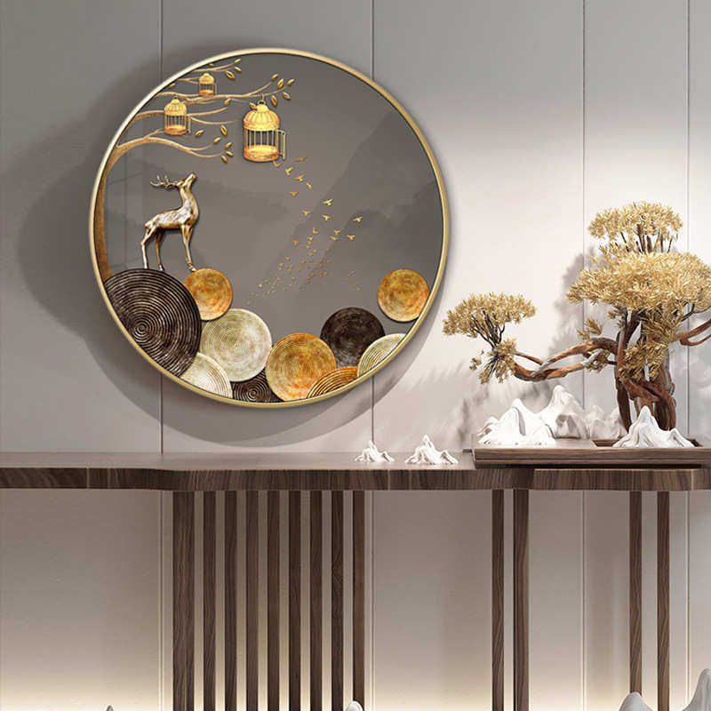 金色年华 新中式轻奢玄关画九鱼图过道走廊装饰画平安招财圆形画,家居饰品,现代装饰画,淘宝优惠券,粉丝福利购,淘宝优惠卷