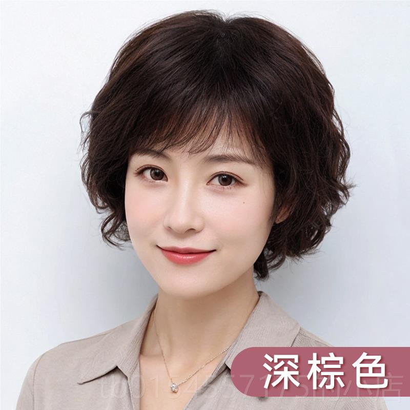 正品假发女短全全真人发妈妈款假发遮套中老年女士卷发自然白发发