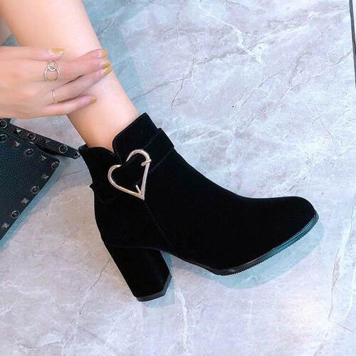 Solid Color High Heel Boots Short Ankle Boot with Side