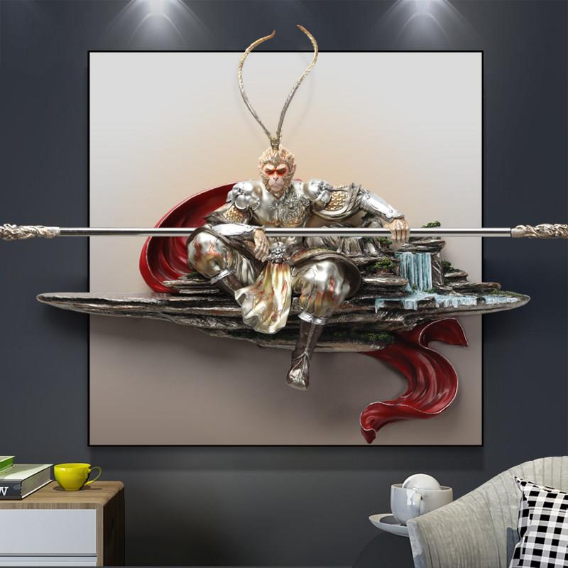 玄关壁饰挂件客厅挂画齐天大圣立体浮雕装饰画孙悟空走廊过道壁画