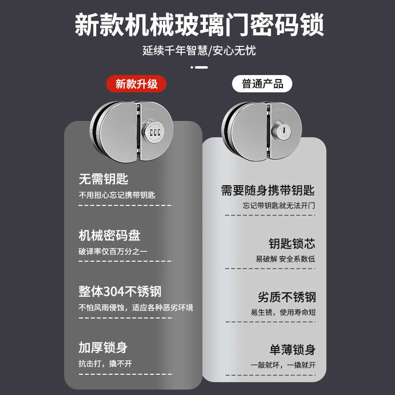 玻璃门密码锁双开公司办公室玻璃锁单门商铺插销免打孔无框双门锁