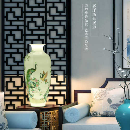 瓶孙绍粉彩插花鱼尾摆件新玄关瓶平作工艺品中式小花景德镇品手绘