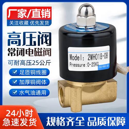 高压电磁阀2WH018-08常闭高压阀水阀气阀开关阀电磁控制阀220V24V
