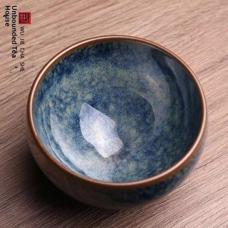 非遗大师李振瑞冰川背蓝大师茶杯茶杯全手工天目黑曜石茶具