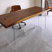 亚克力支透明渐变桌腿高透T型撑脚浮桌撑岩支板桌脚茶549几悬书桌