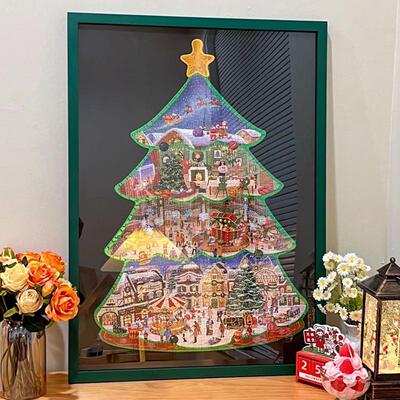 OF9D拼图框架裱框500片圣诞之城小屋冬灯1000片70x50x75异性相框