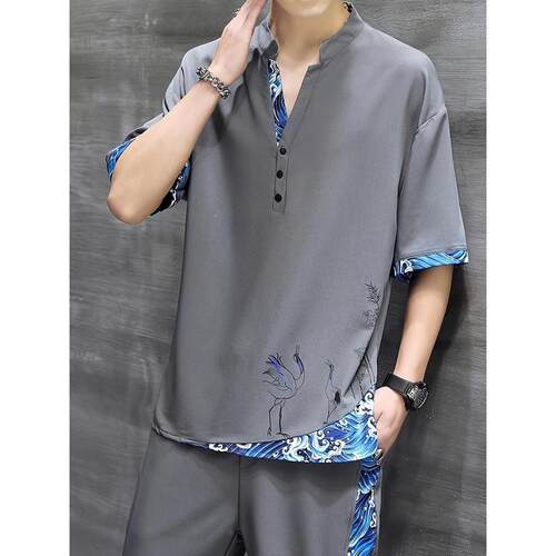 T 67039 Chinese Style Summer Shorts Pants Set 中国风短裤套装