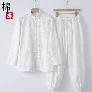 高端中国风棉麻中式男装居士服禅服茶服古风套装佛系打坐唐装汉服