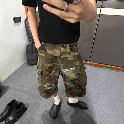 Men's Multicolor Camouflage Denim Bermuda Cargo Shorts With