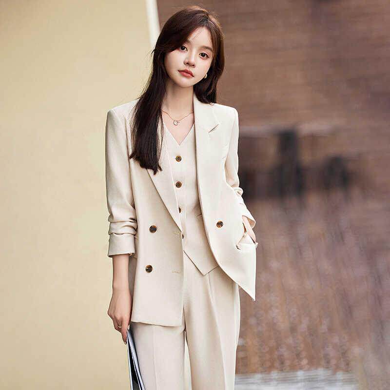 西装外套女春秋季2025新款高级感气质马甲三件套职业正装西服套装