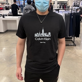 Calvin Klein/CK 男士夏季休闲城市LOGO印花纯棉圆领短袖T恤