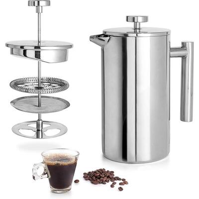 Professional French Press Coffee Maker 34oz (1 Litre) Silver