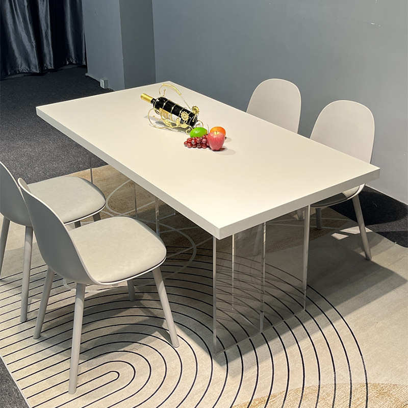 亚克力悬浮岩板餐桌德利丰现代简约北欧奶油风白色长方形家用饭桌