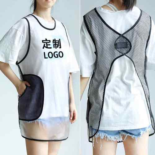 可擦手围裙女家用厨房罩衣夏季防水防油透明宠物店美发工作服logo