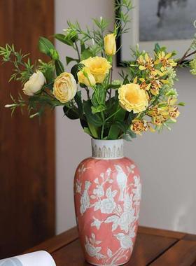 陶瓷花瓶黄色青花瓷客厅花几插花桌面富贵摆件新中式家居乔迁礼物