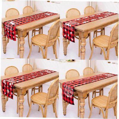 Christmas decor red black check printed table flag Christmas
