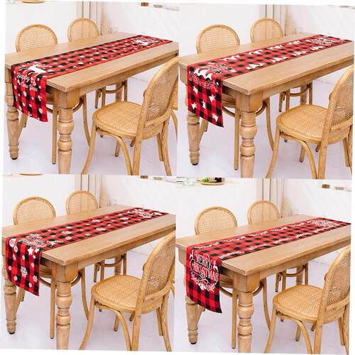 Christmas decor red black check printed table flag Christmas