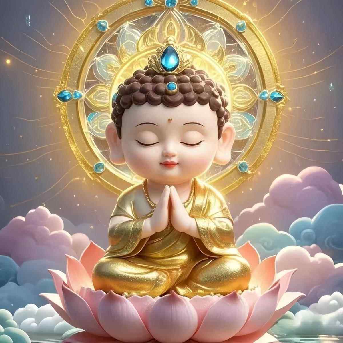 卡通小沙弥如来佛祖座像招财贴画客厅玄关墙壁寺庙中堂装饰自粘画