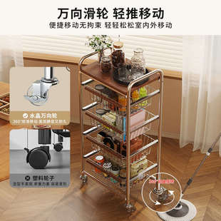中古风小推车置物架落地书架客厅带轮家用多层桌面杂物零食收纳柜