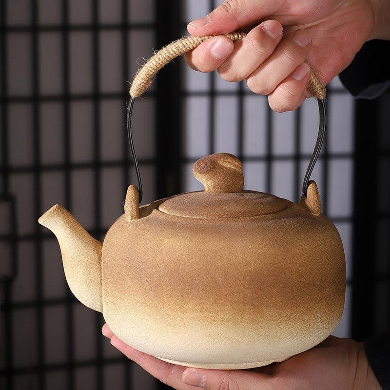 大容量陶瓷烧水壶1000毫升粗陶煮茶壶围炉炭火明火温茶壶餐厅单壶