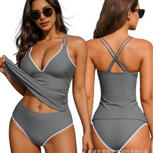 Womens Tankini Set Two Piece Swimsuit Tummy Control V Neck