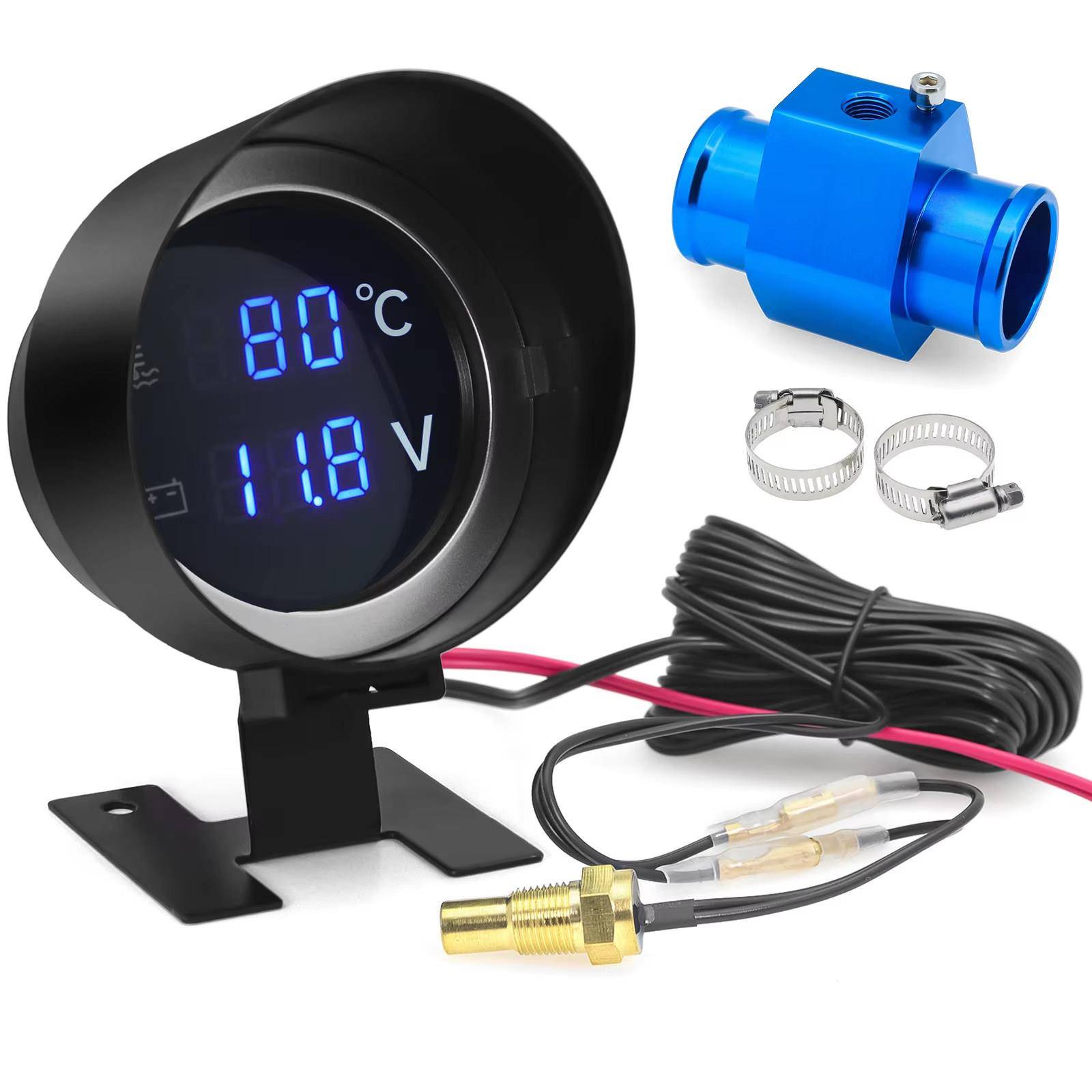 汽车12V24V改装仪表盘水温电压表二合一组合表炮式圆形数显带三通