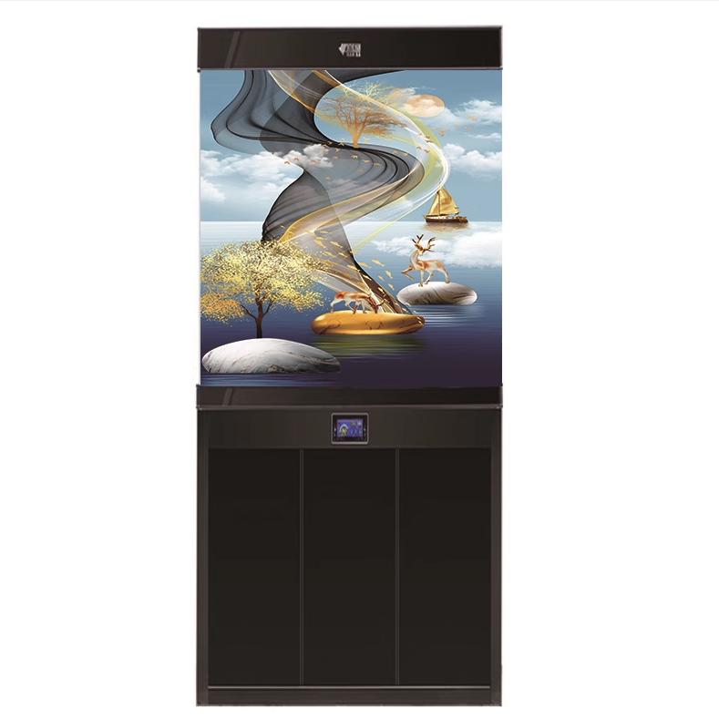 鱼缸背景贴纸高清图3D立体水族箱竖版轻奢麋鹿造景外贴自粘