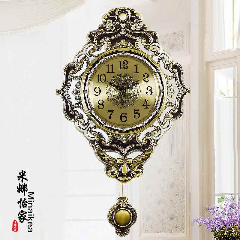 欧式现代大号客简厅静音挂钟金摇仿古石属英钟表约时JLT摆尚创意