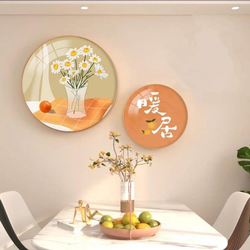 现代餐厅装饰画简约饭厅客厅背景墙画高级感挂画奶油风卧室圆形画图片