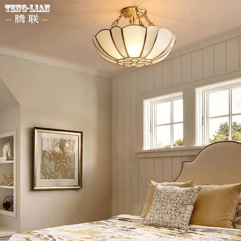 美式卧室书房吸顶灯全铜简约别墅过道门口楼梯吸顶灯家用客厅灯具