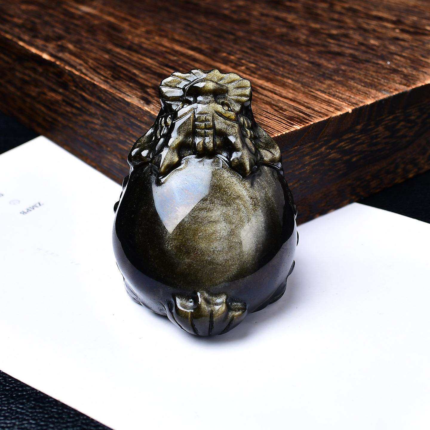 天然金曜石龙龟摆件黑曜石原石雕刻件家居客厅办公桌面装饰品摆设