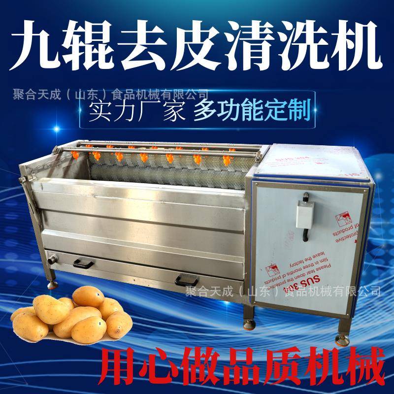 厂家天麻九辊清洗设备商用滚筒中药材清洗机大型海鲜毛刷去泥机器