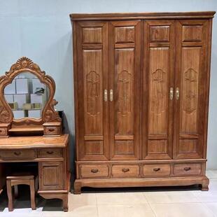 菠萝格木四门全实木衣柜用卧209门室对开古典雕花门中式 大六衣家