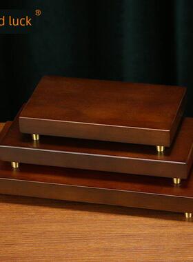 实木雕刻奇怪的矩形基座石装饰品佛像玩花盆景茶壶香炉木制支架15