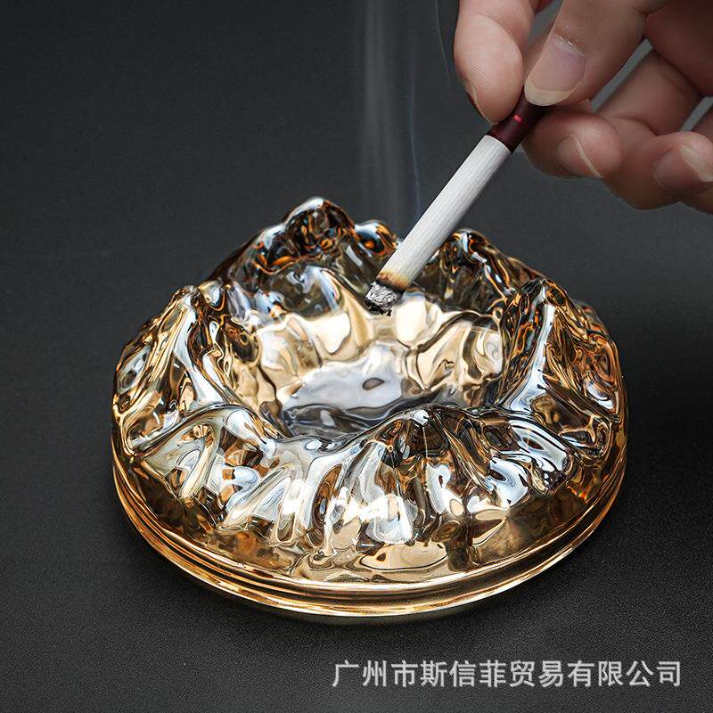 水晶玻璃烟灰缸新中式创意长白山高颜值雪茄圆形办公室烟缸