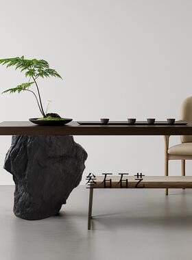 仿真石头桌脚桌腿底座定制玻璃钢摆件中式轻奢实木大理石创意支撑